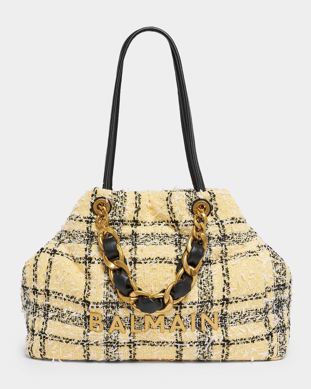 Balmain 1945 Tote Bag in Plaid Tweed