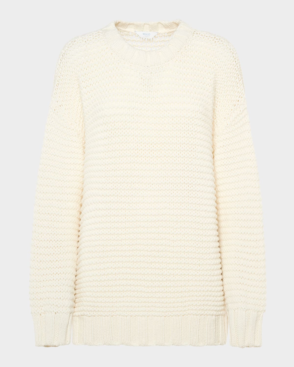 Malo Emma Cashmere Chainette Knit Crewneck Sweater In White