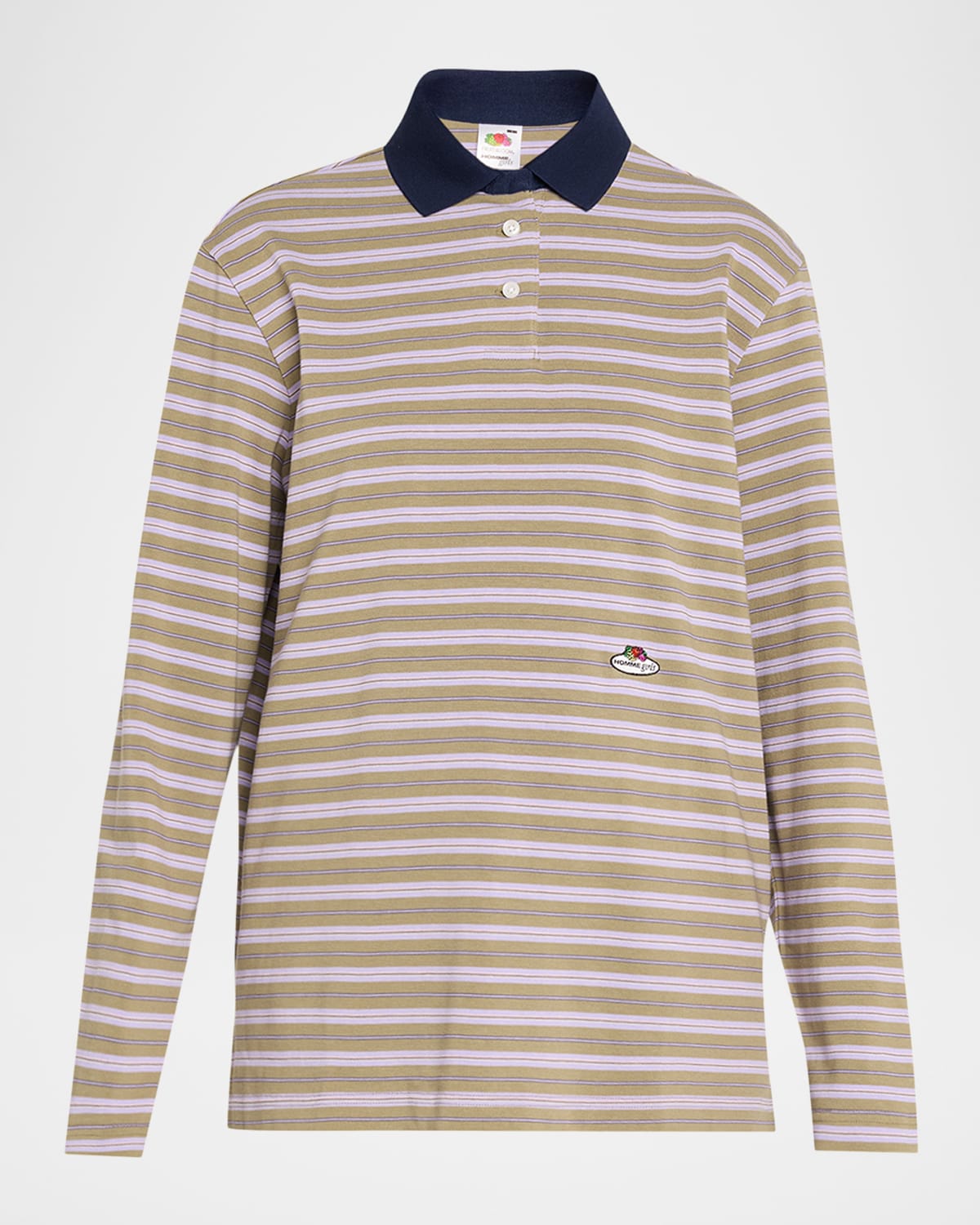 Hommegirls X Fruit Of The Loom Striped Long-sleeve Polo Shirt In Purple