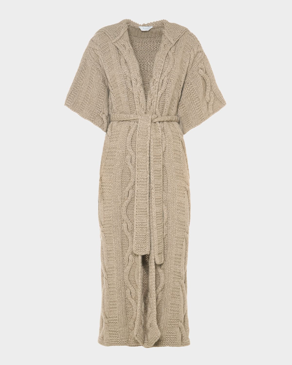 Malo Amelia Cashmere Cable-knit Hooded Wrap Coat In Brown