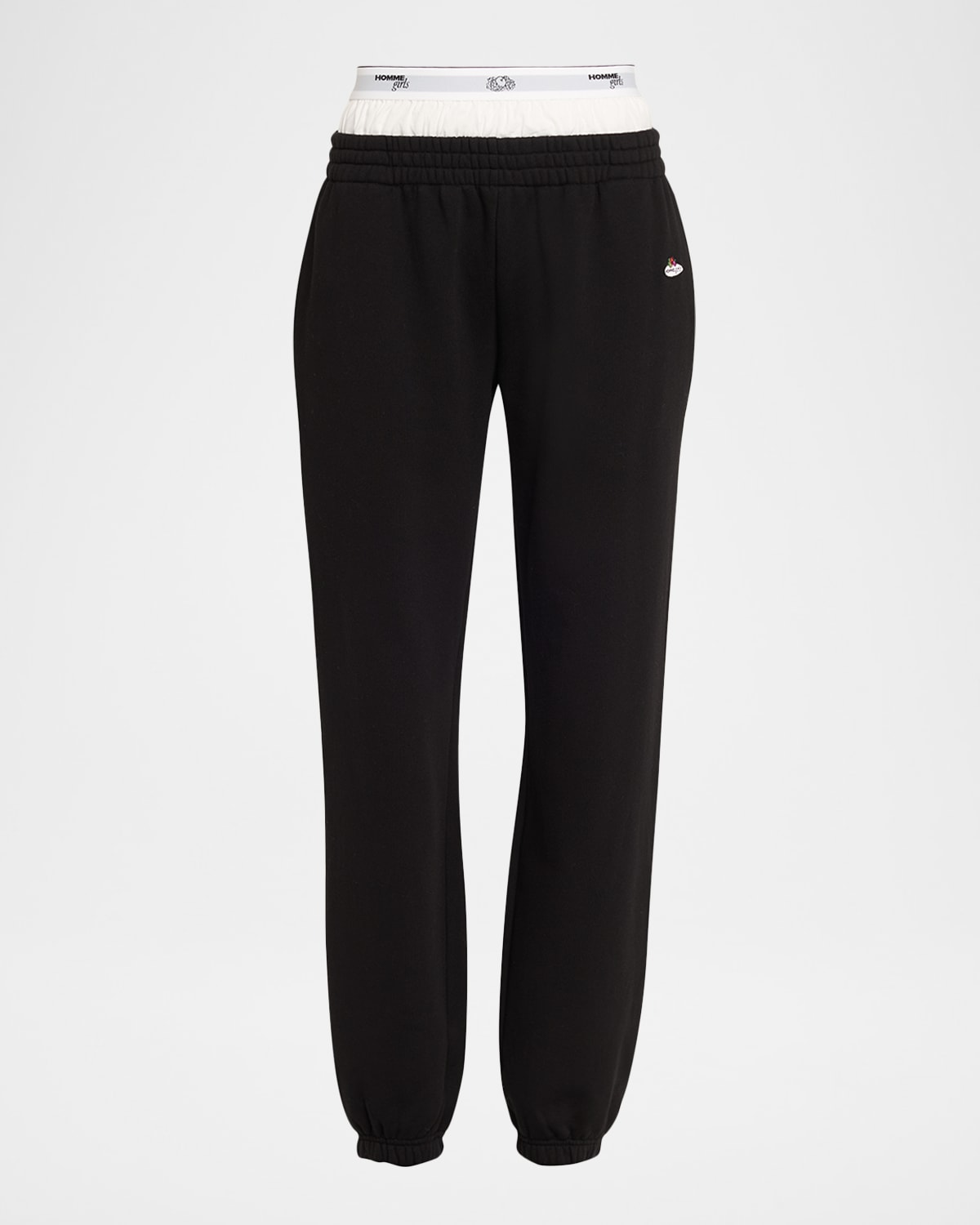 Hommegirls X Fruit Of The Loom Peekaboo Boxer Straight-leg Ankle Sweatpants In Black