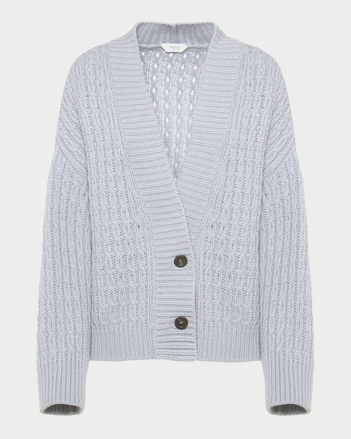 Malo Anna Cashmere Cable-knit V-neck Cardigan In Blue