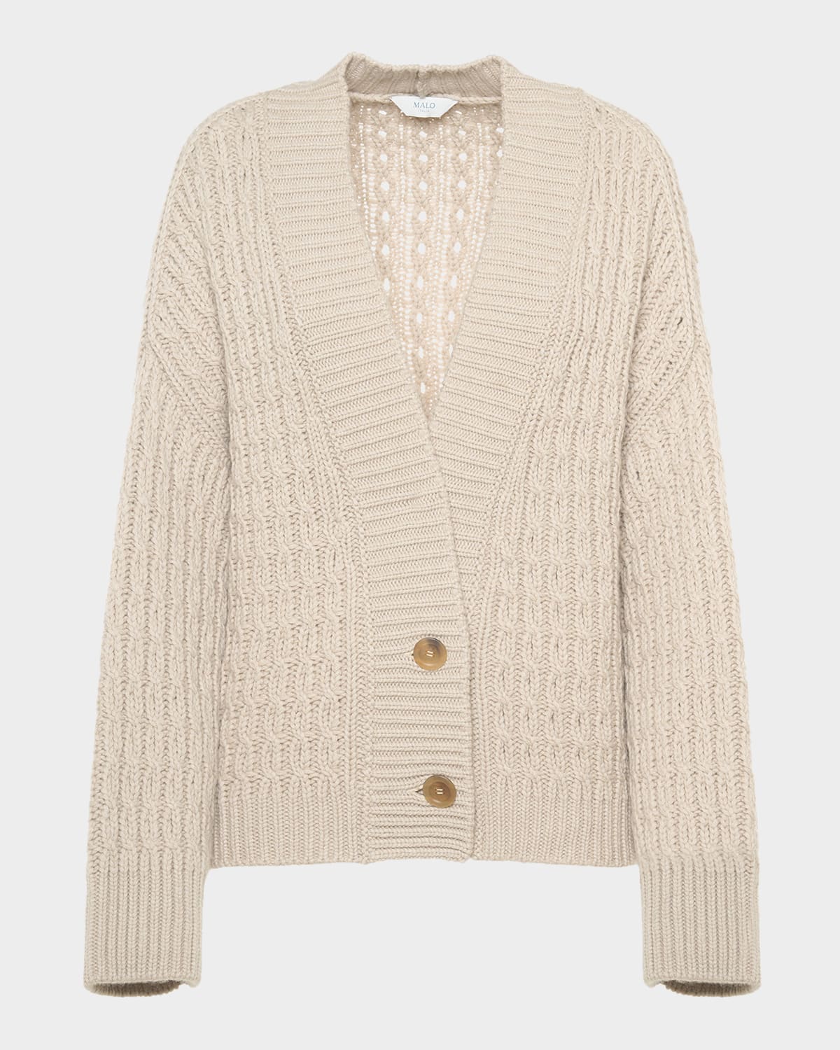 Malo Anna Cashmere Cable-knit V-neck Cardigan In Neutral
