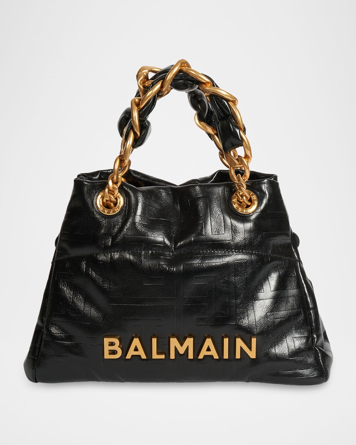 Balmain 1945 Soft Tote Bag In Monogram Leather In Black