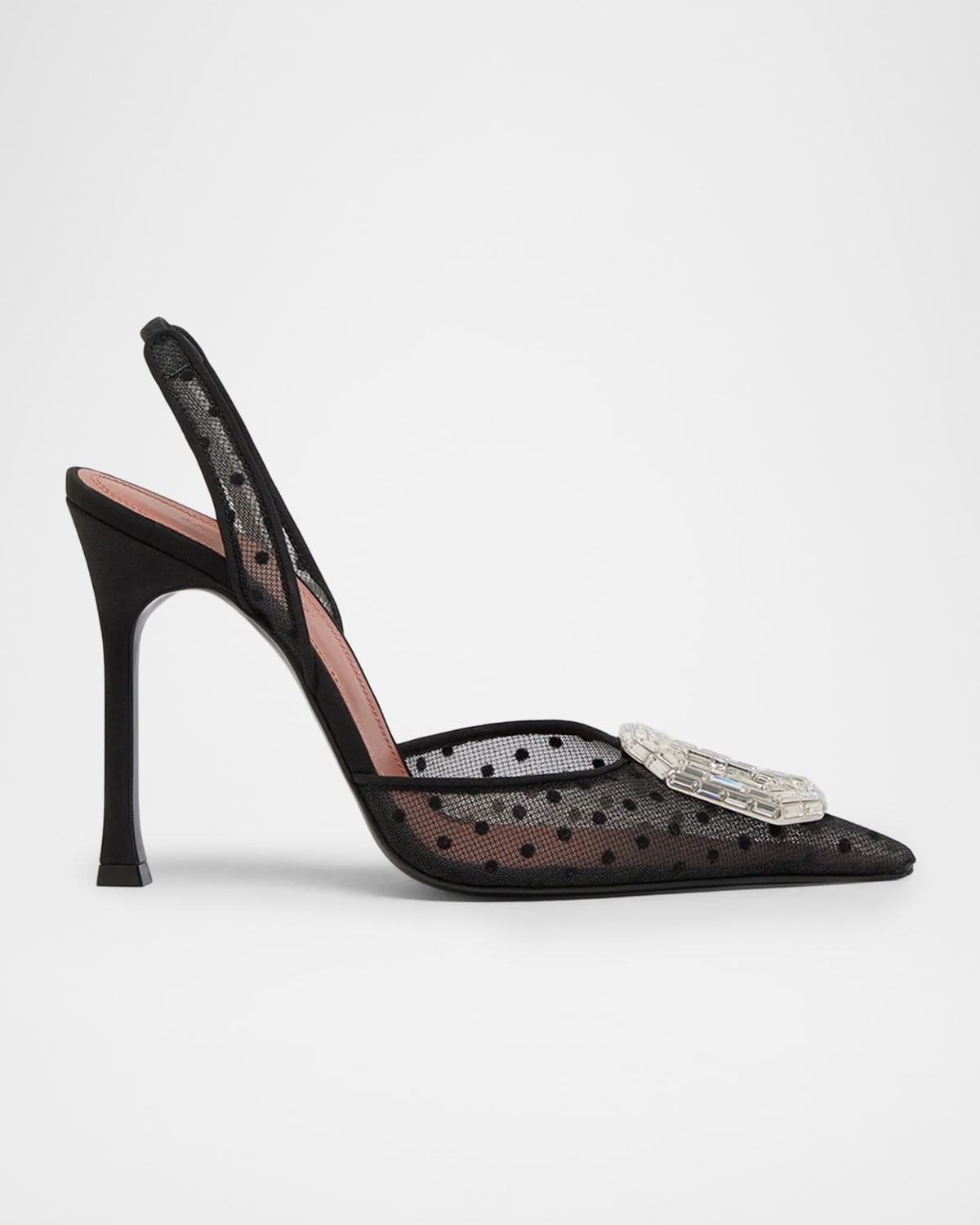 Amina Muaddi 105mm Camelia Polka-dot Lace Slingback Pumps In Black