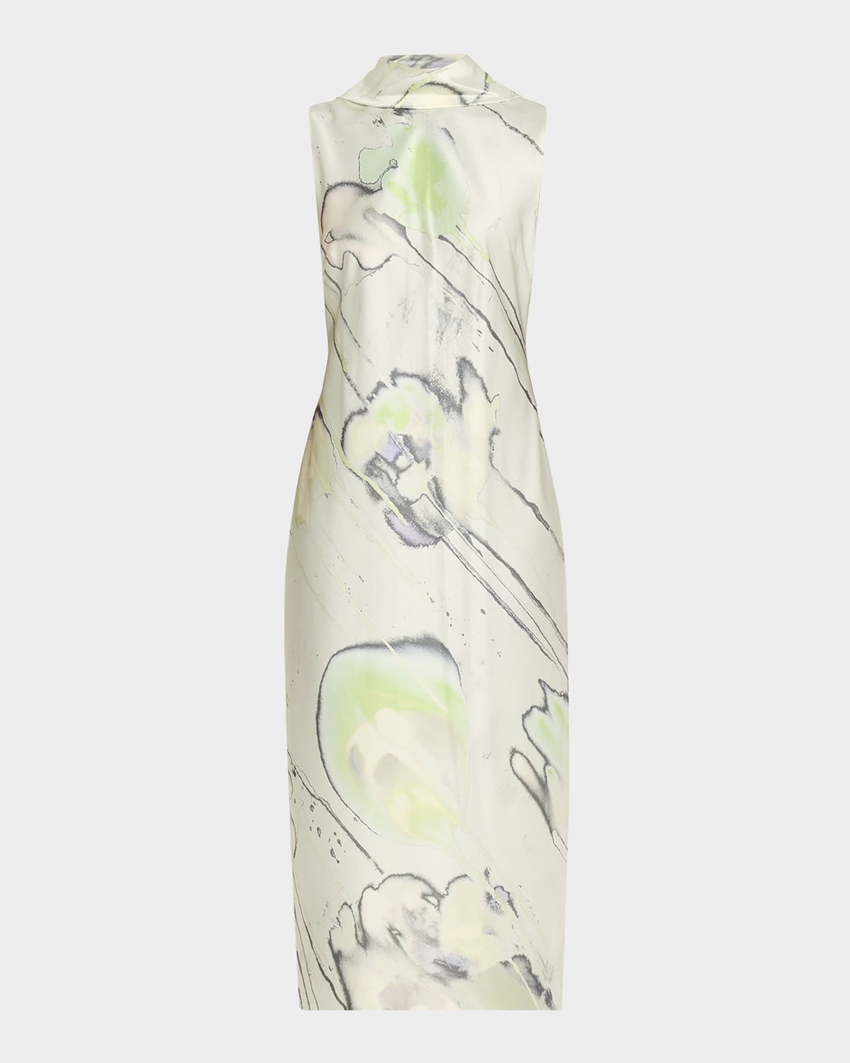 Jason Wu Collection Sleeveless Watercolor Bias-cut Scarf Midi Dress In Green