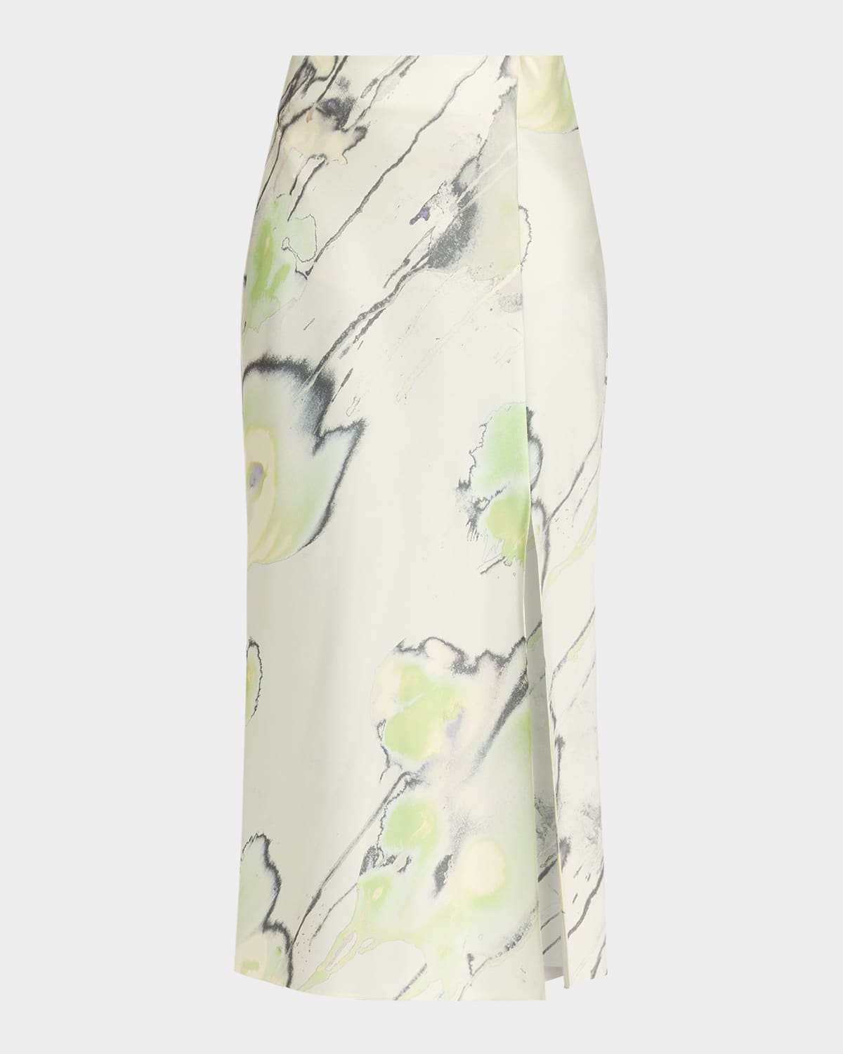 Jason Wu Collection Watercolor Crepe Satin Slip Midi Skirt In Green