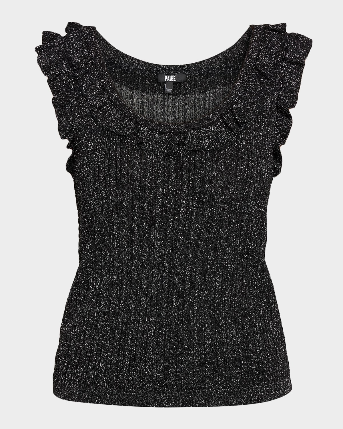 Paige Clareen Sparkly Ruffle Tank Top In Black