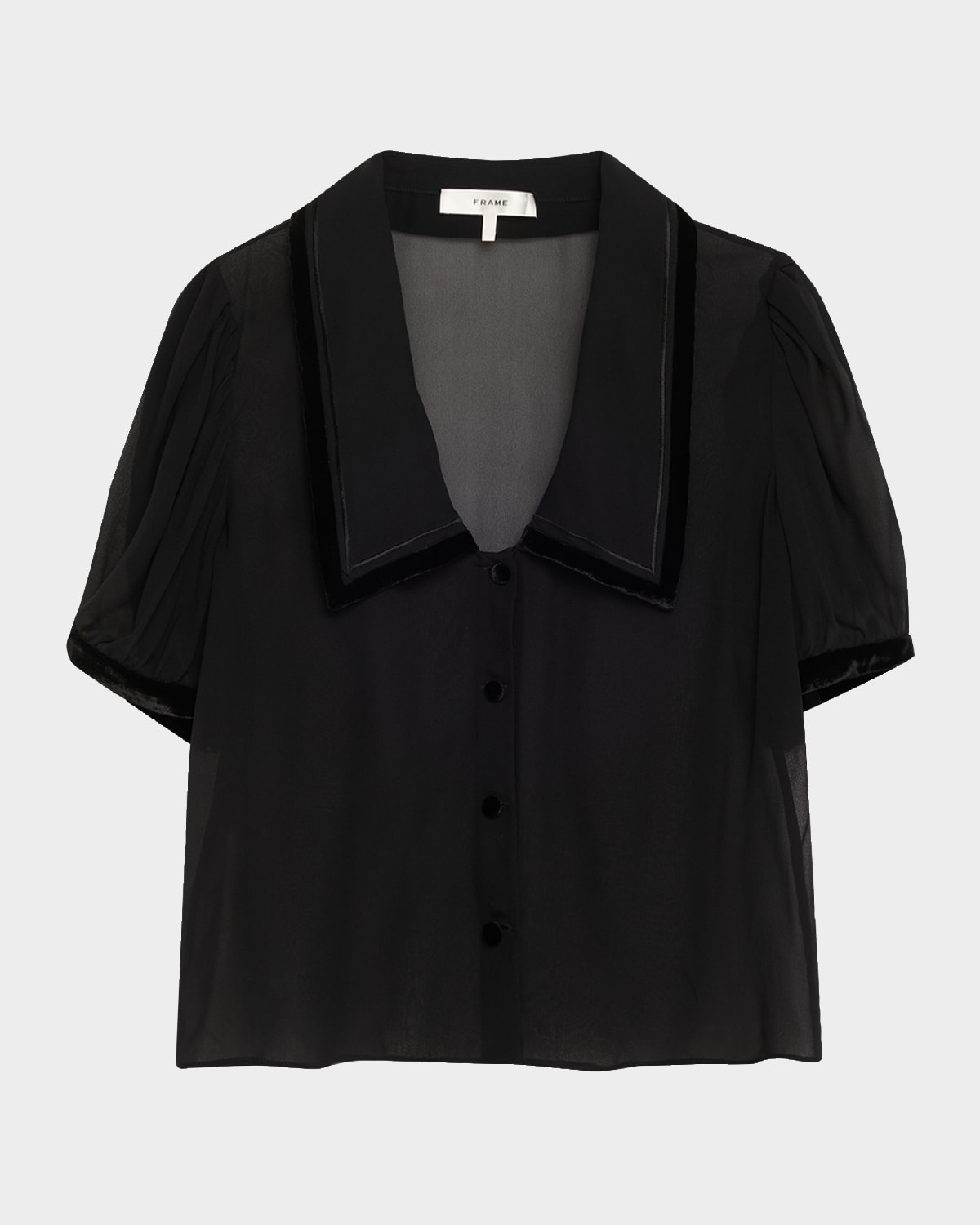 Frame Modern Velvet-trim Silk Blouse In Black