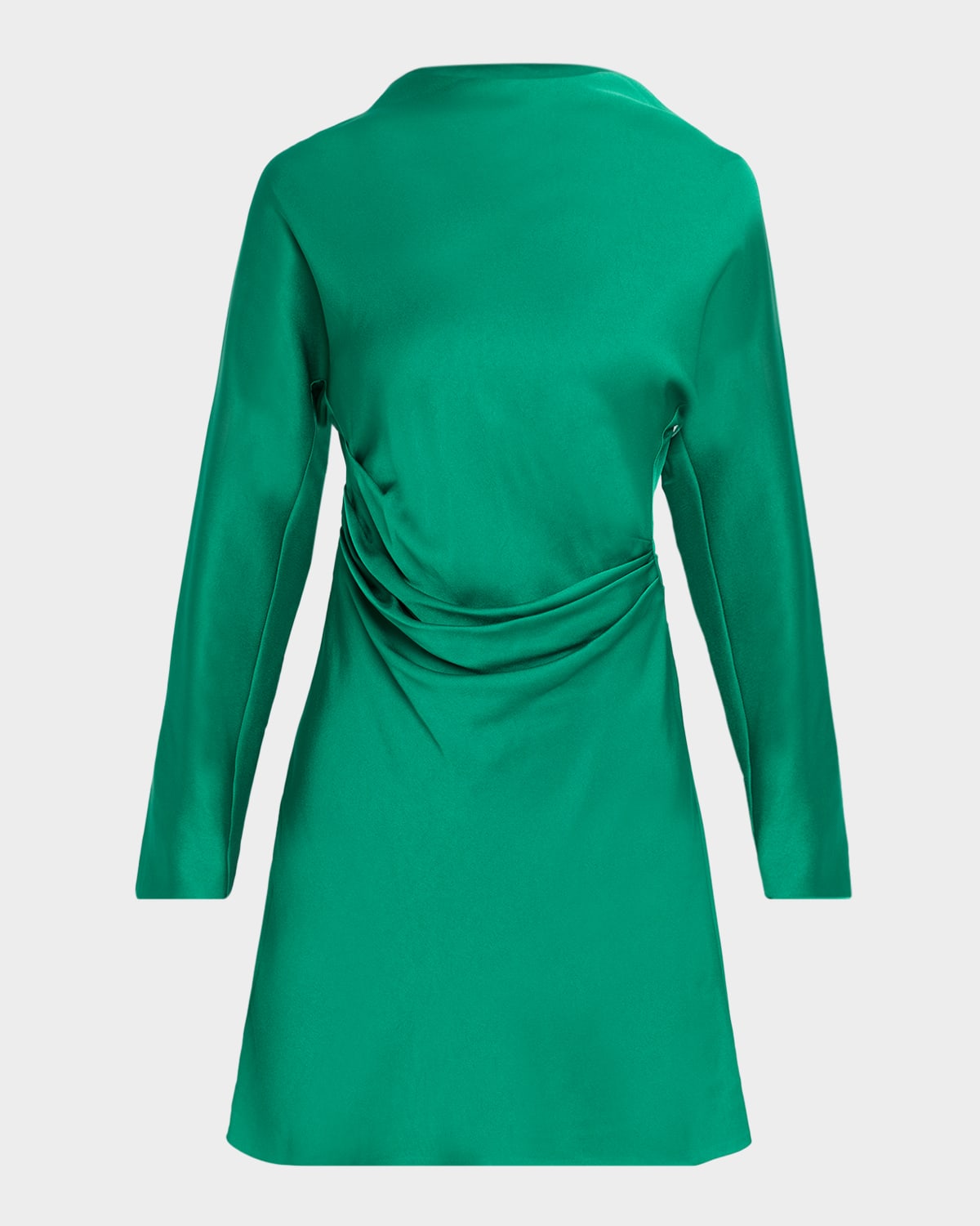Simkhai Harpor Long-sleeve Draped Satin Mini Dress In Green