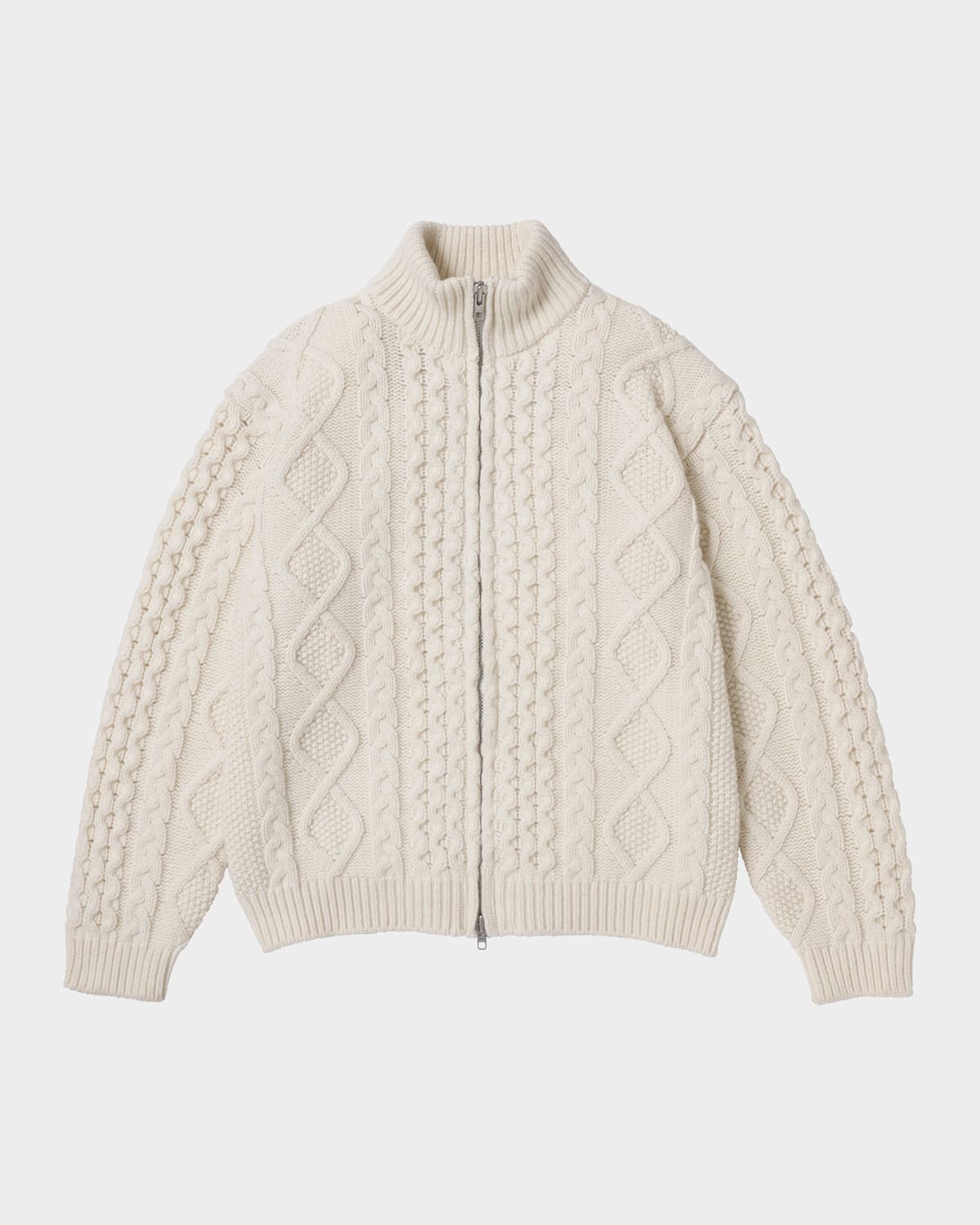 Vowels Cable Knit Zip Up In Neutral