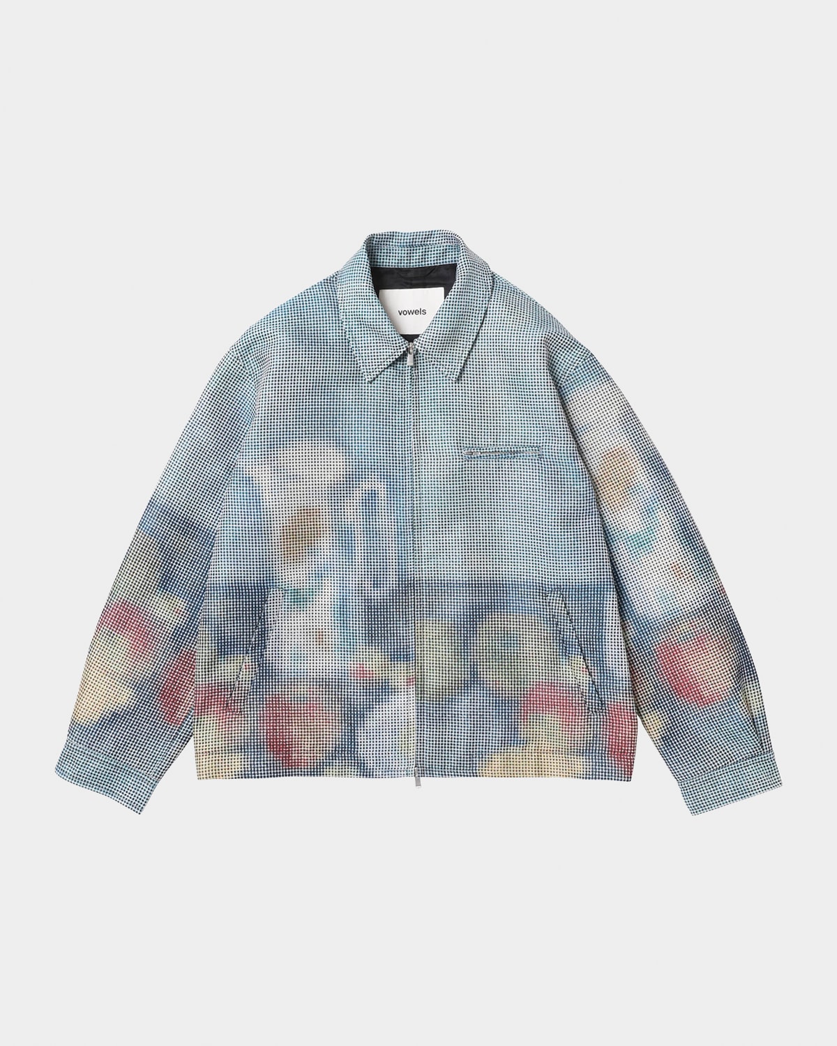 Vowels Abstract Fruit Zip Up Work Jacket In Blue
