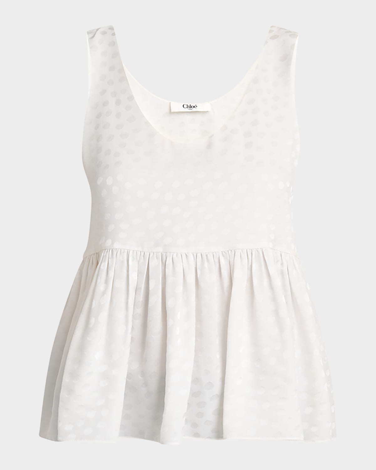 Chloé Dot Silk Jacquard Sleeveless Peplum Blouse In White