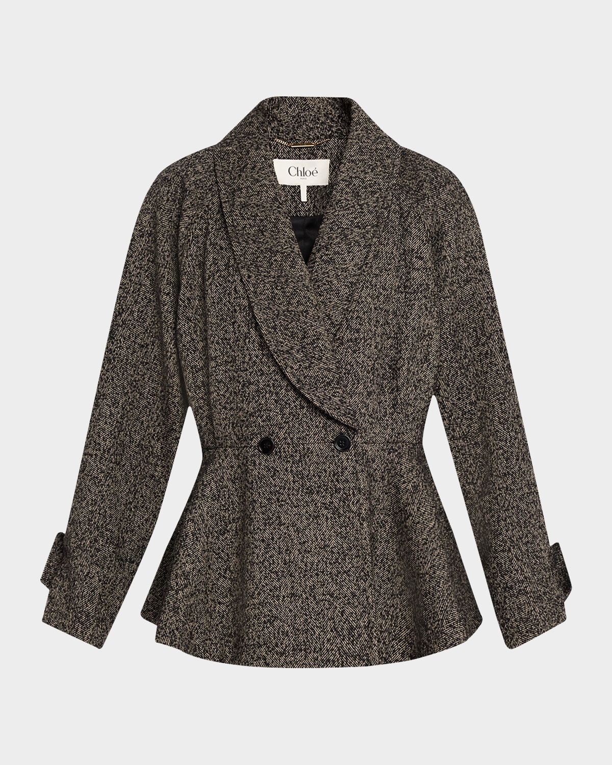Chloé Double-breasted Herringbone Oversized Peplum Coat In Gray