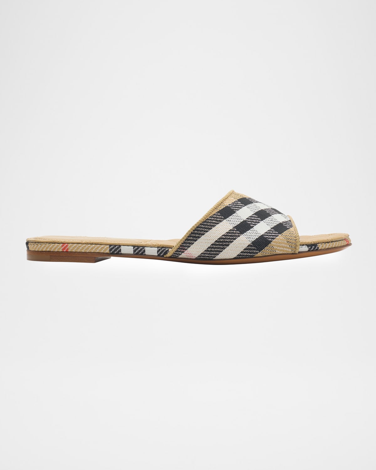 Burberry Sloane Slides Check Pattern Flat Sole Open Toe In Neutral