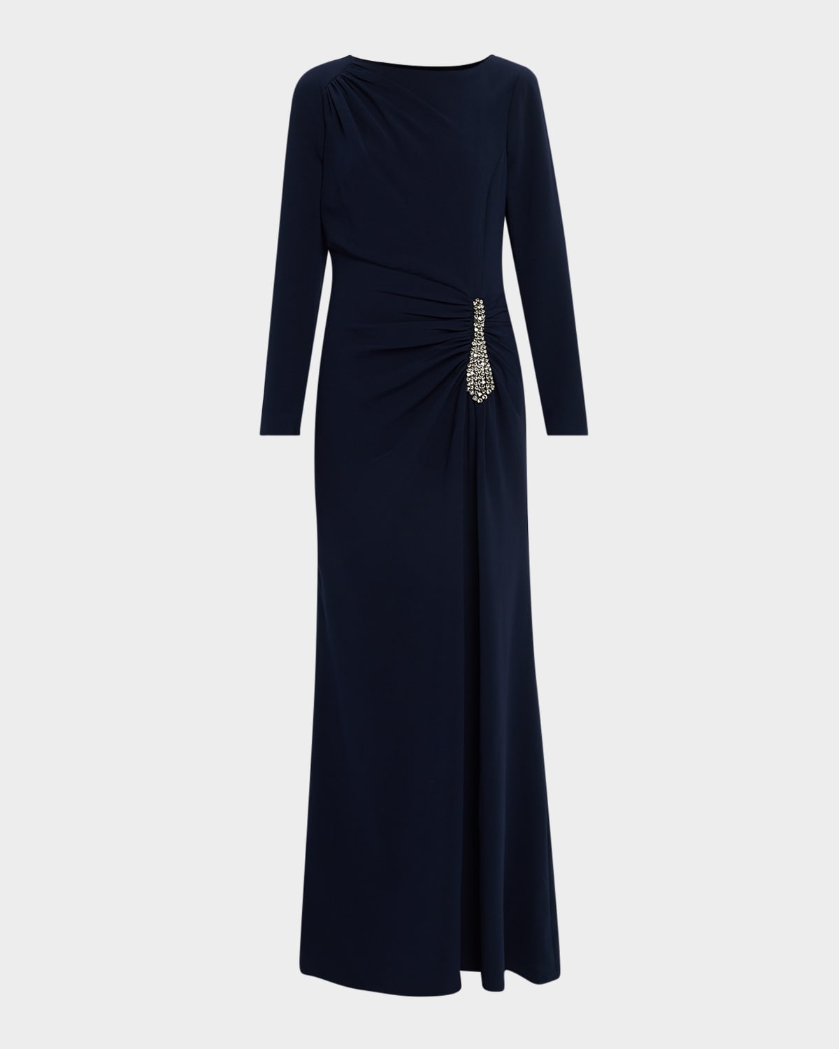 Rickie Freeman for Teri Jon Ruched Crystal-Embellished Crepe Gown