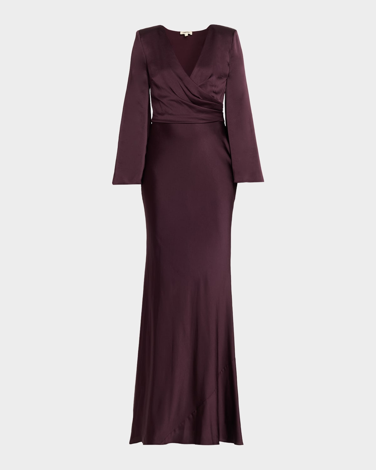 L'agence Manon Surplice Satin Maxi Dress In Burgundy