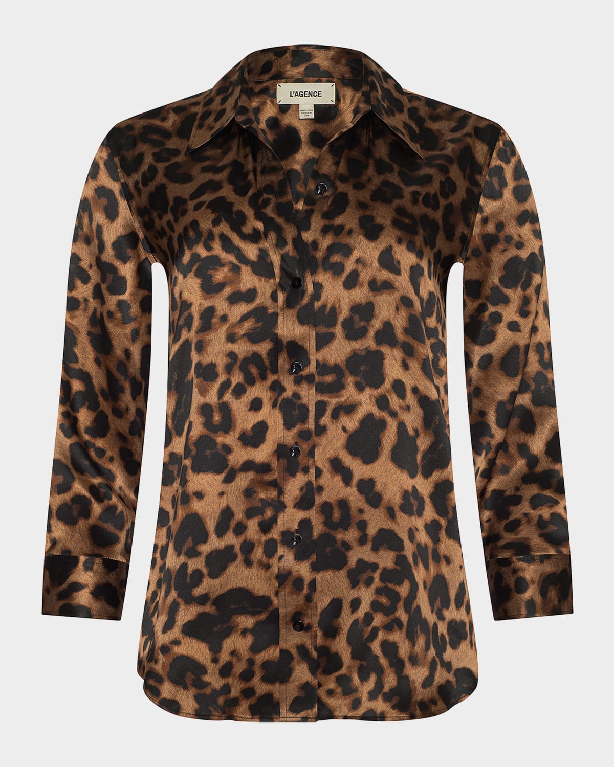 L'agence Leopard Dani Silk Blouse In Brown