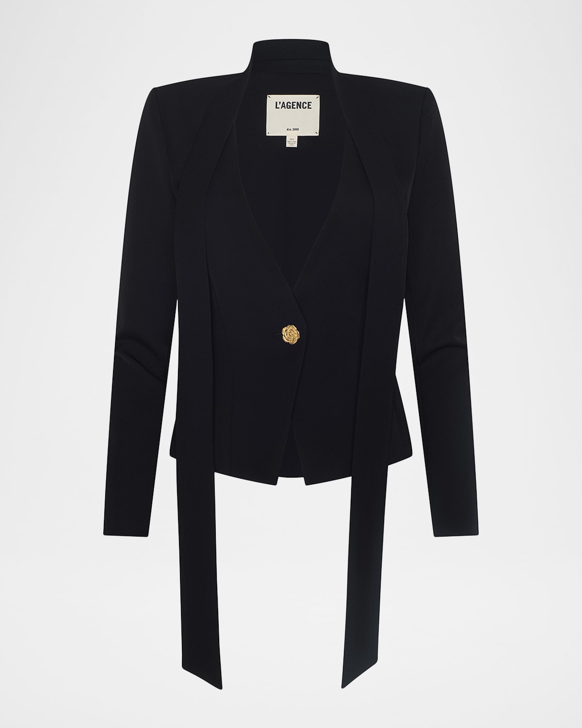 L'agence Romy Tie-neck Tailored Blazer In Black