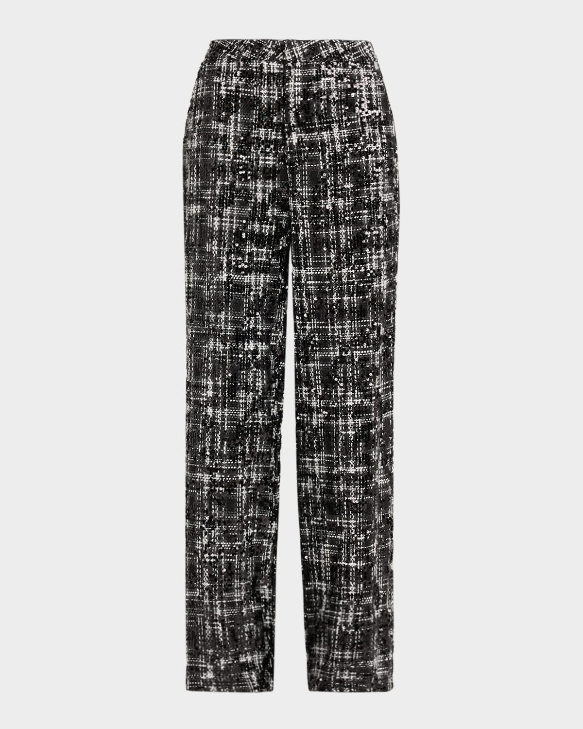 L'agence Livvy Sequined Tweed Trousers In Black