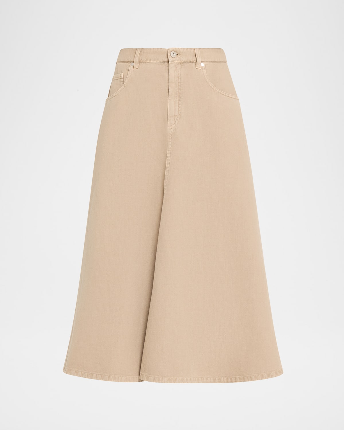 Brunello Cucinelli Denim Fit-&-flare Midi Skirt In Brown
