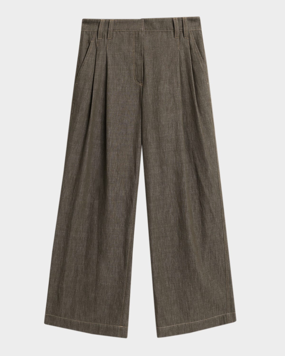 Brunello Cucinelli Denim-effect Linen Wide-leg Jeans In Brown