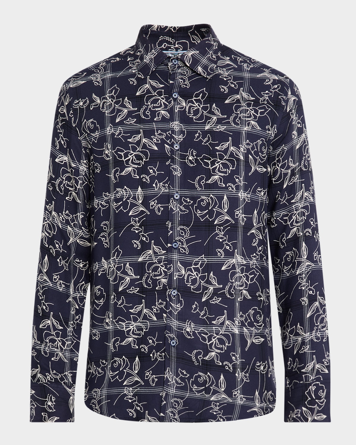 Robert Graham Men's Essex Windowpane Rose Button-down Shirt In Blue