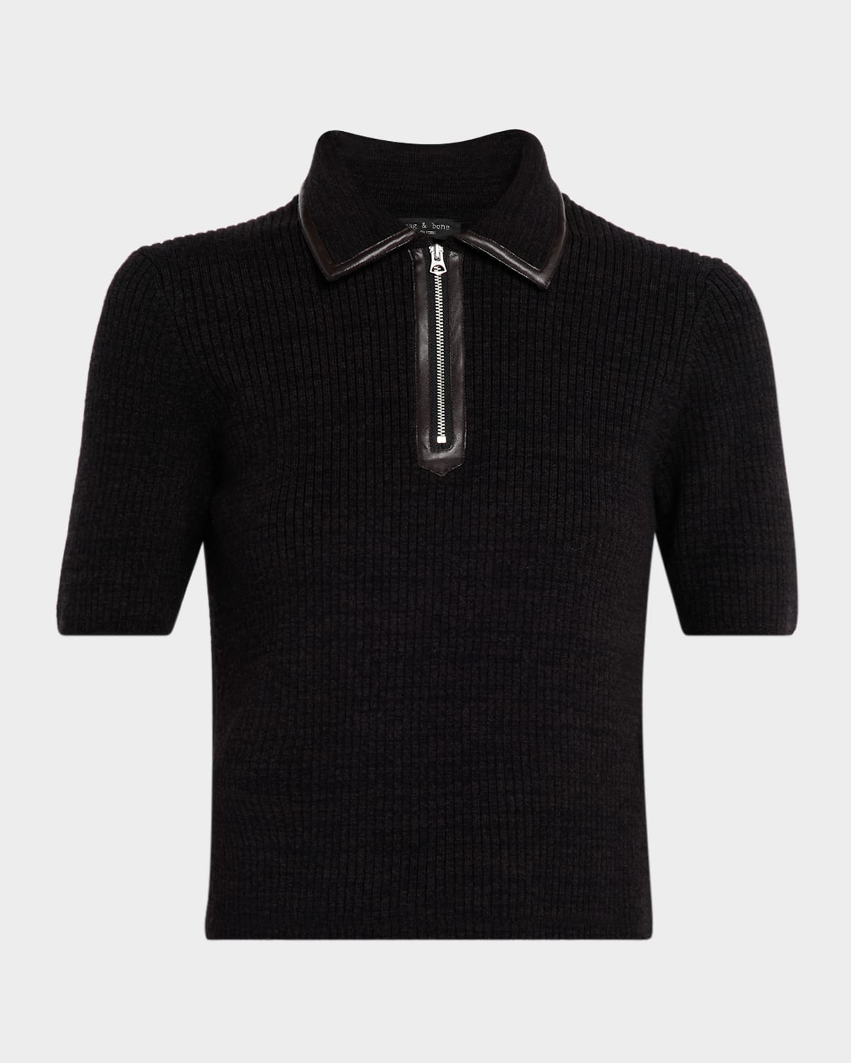 Rag & Bone Caterina Short-sleeve Half-zip Top In Black