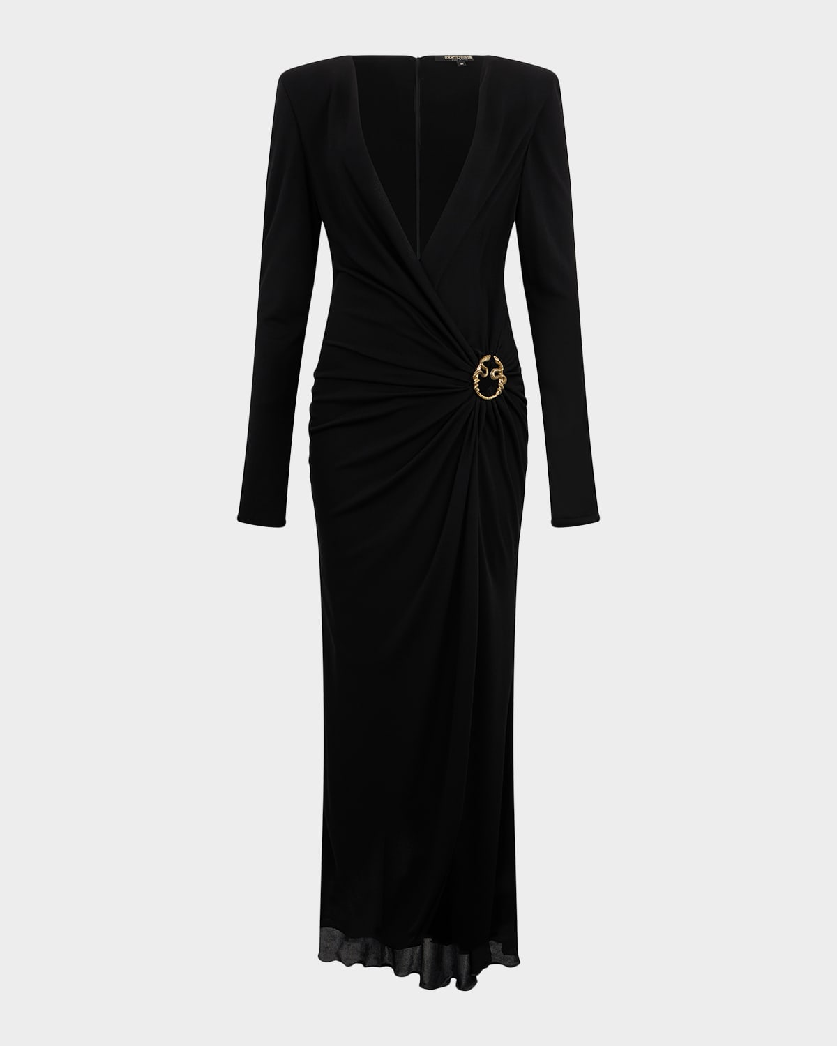 Roberto Cavalli Plunging Draped Crepe Jersey Long-Sleeve Gown