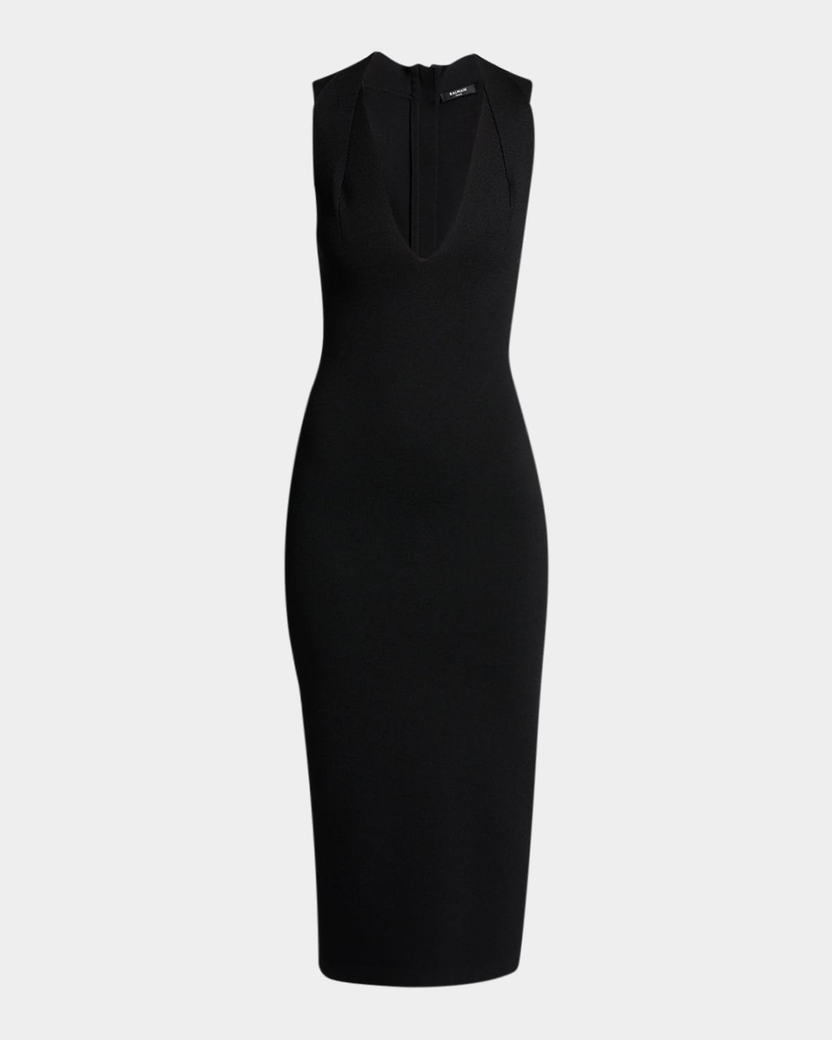 Balmain Plunging Crossover Strap Knit Midi Dress In Black