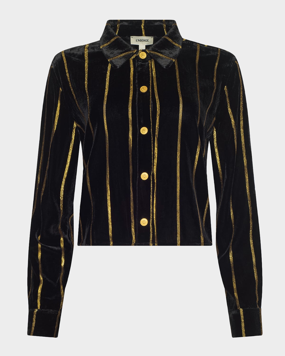 L'agence Cosette Metallic Stripe Crop Shirt In Black