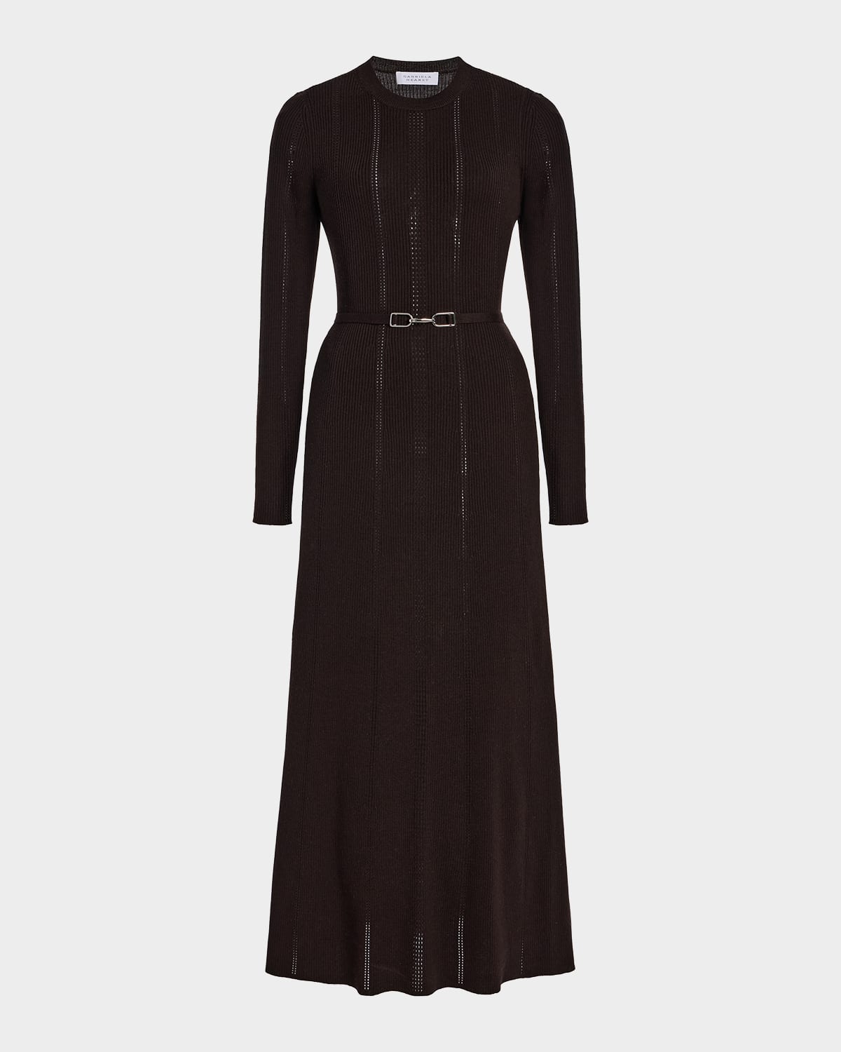Gabriela Hearst Imagene Ribbed Long-sleeve Midi Dress With Belt In Black