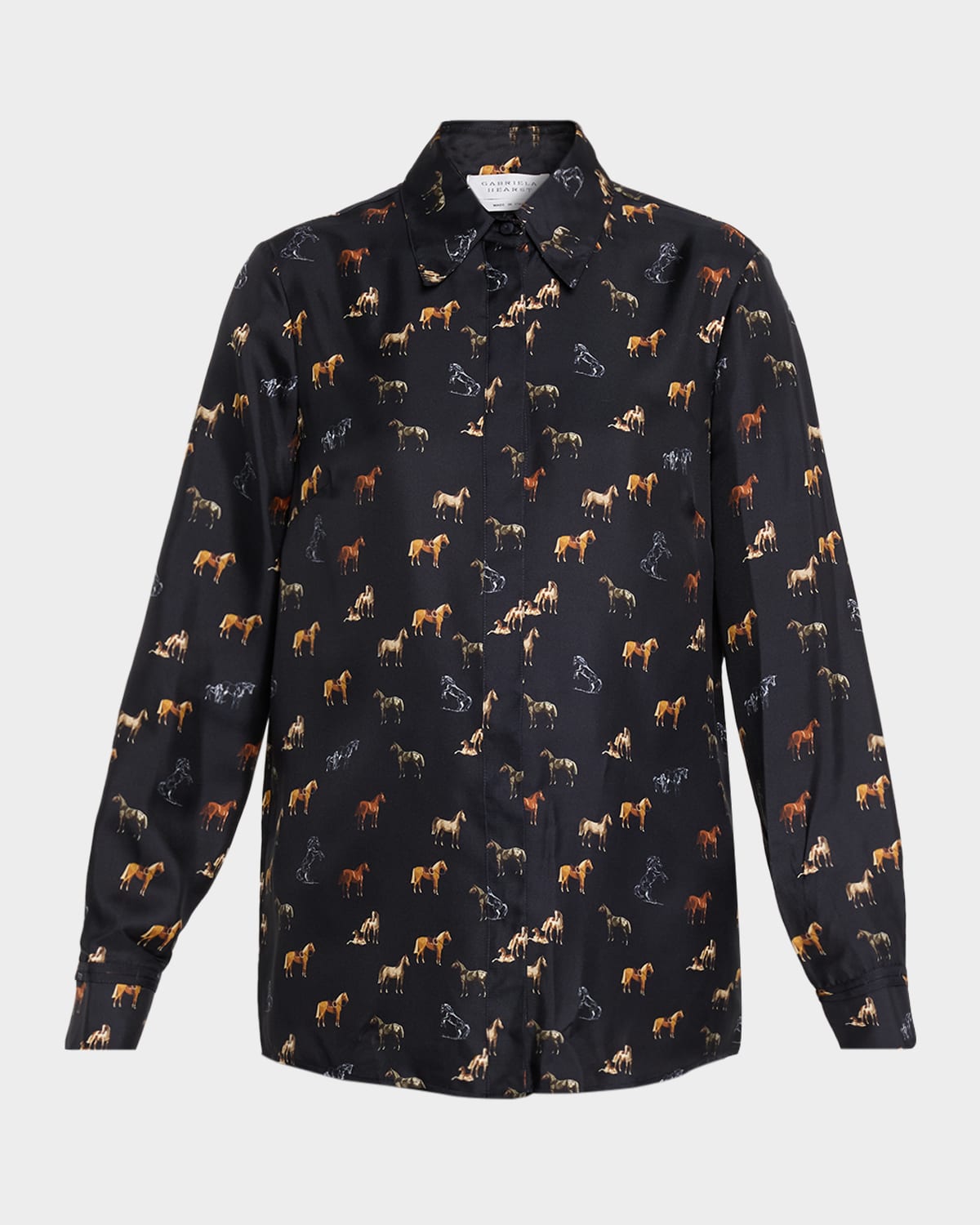 Gabriela Hearst Cruz Horse-print Silk Button-down Shirt In Blue