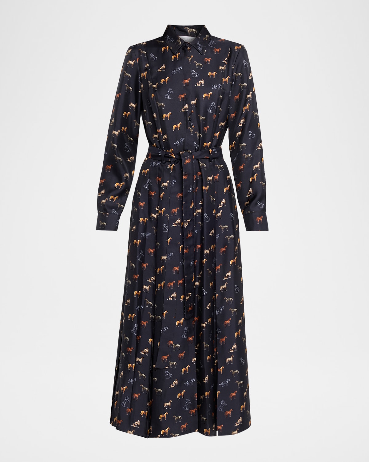 Gabriela Hearst Galway Horse-print Silk Belted Maxi Shirtdress In Blue