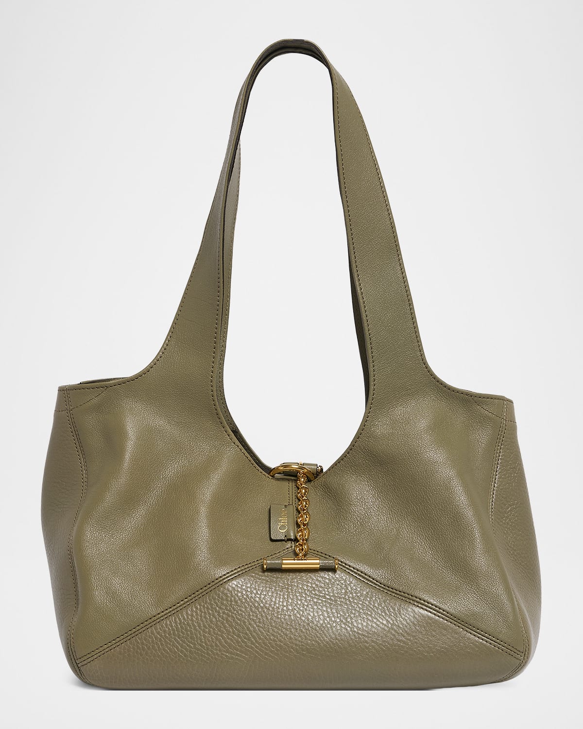 Chloé Balloon East-west Tote Bag In Grain Leather In Green