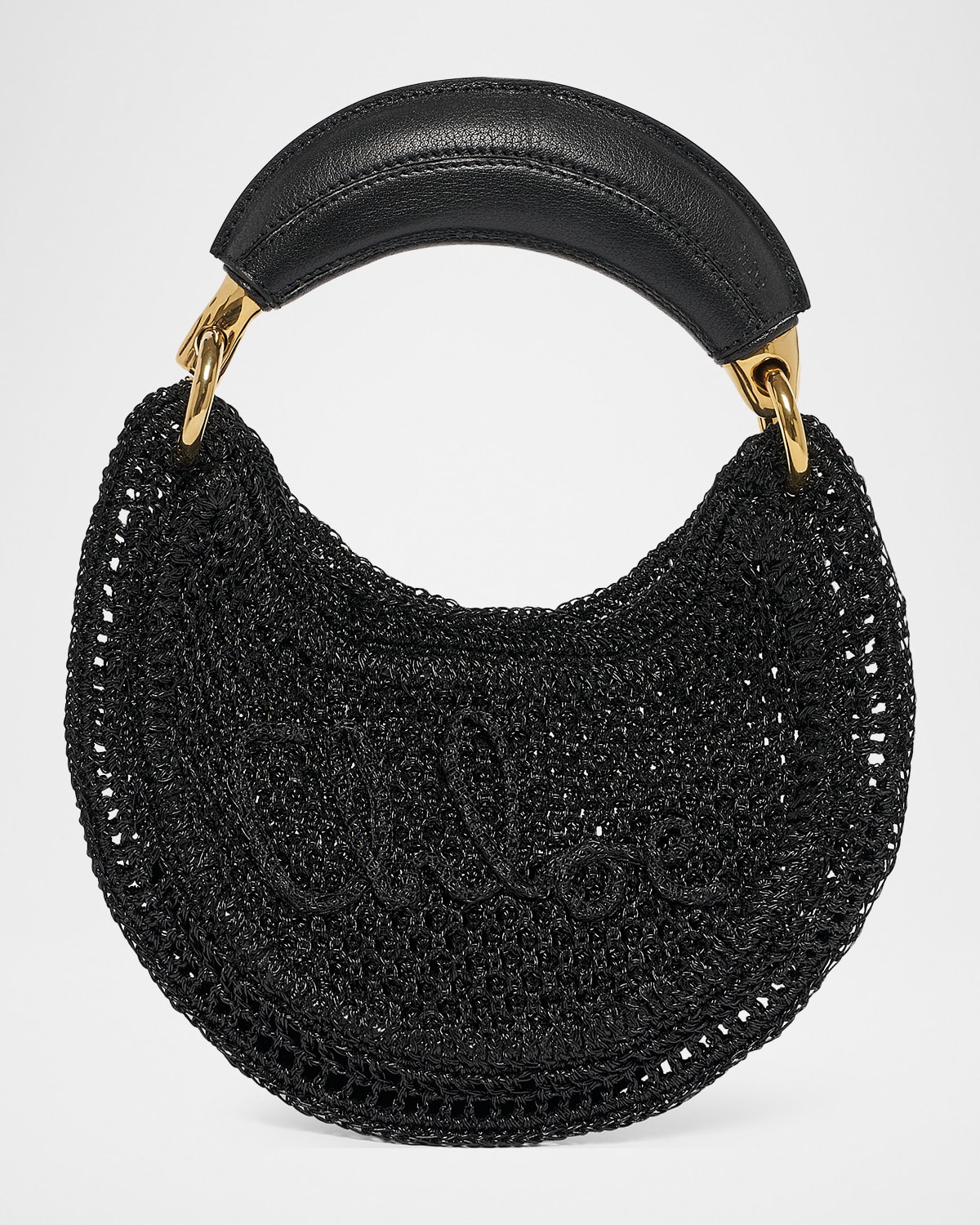Chloé Summer Banana Mini Hobo Bag In Metallic Crochet In Black