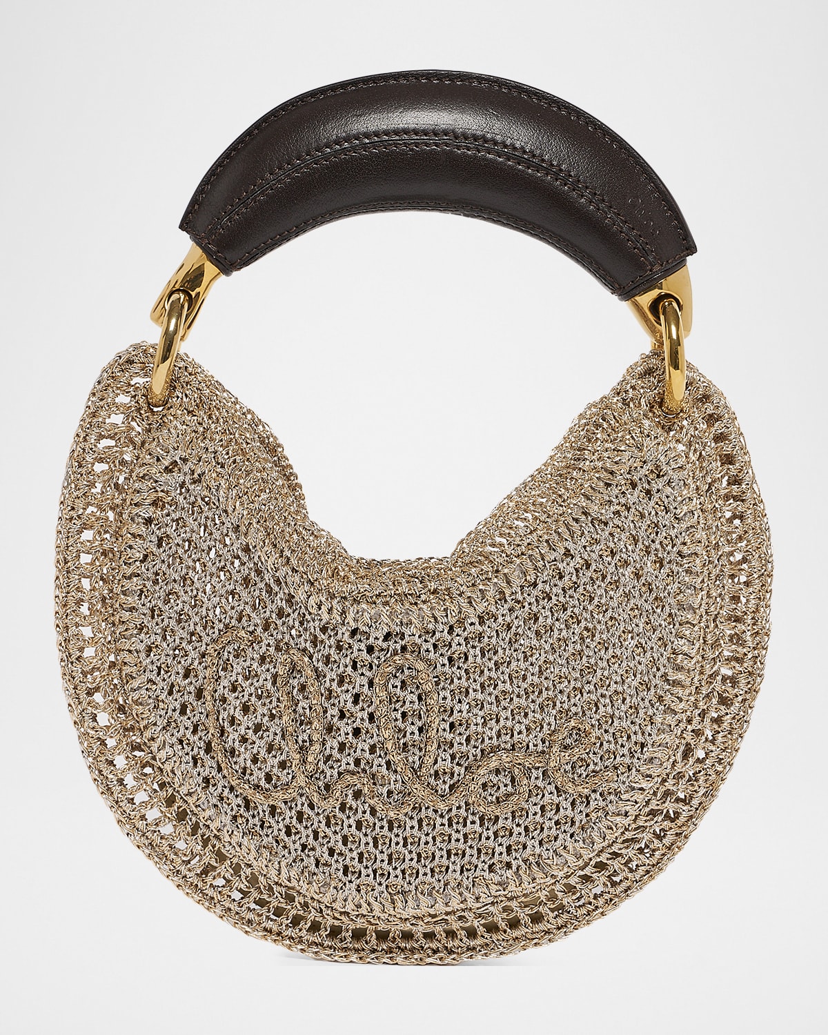 Chloé Summer Banana Leather-trimmed Metallic Crocheted Tote In Gold