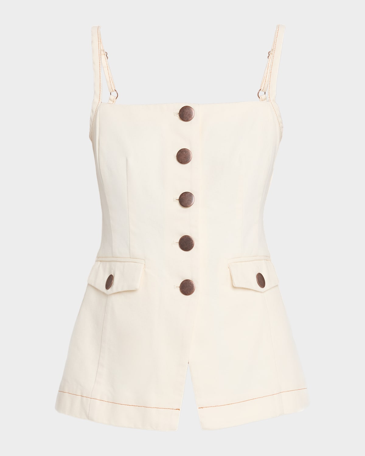 Toccin Roxy Cutaway V Denim Button-front Top In White