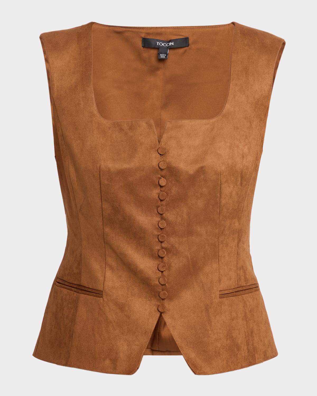 Toccin Ariana Faux Suede Button-front Vest In Brown