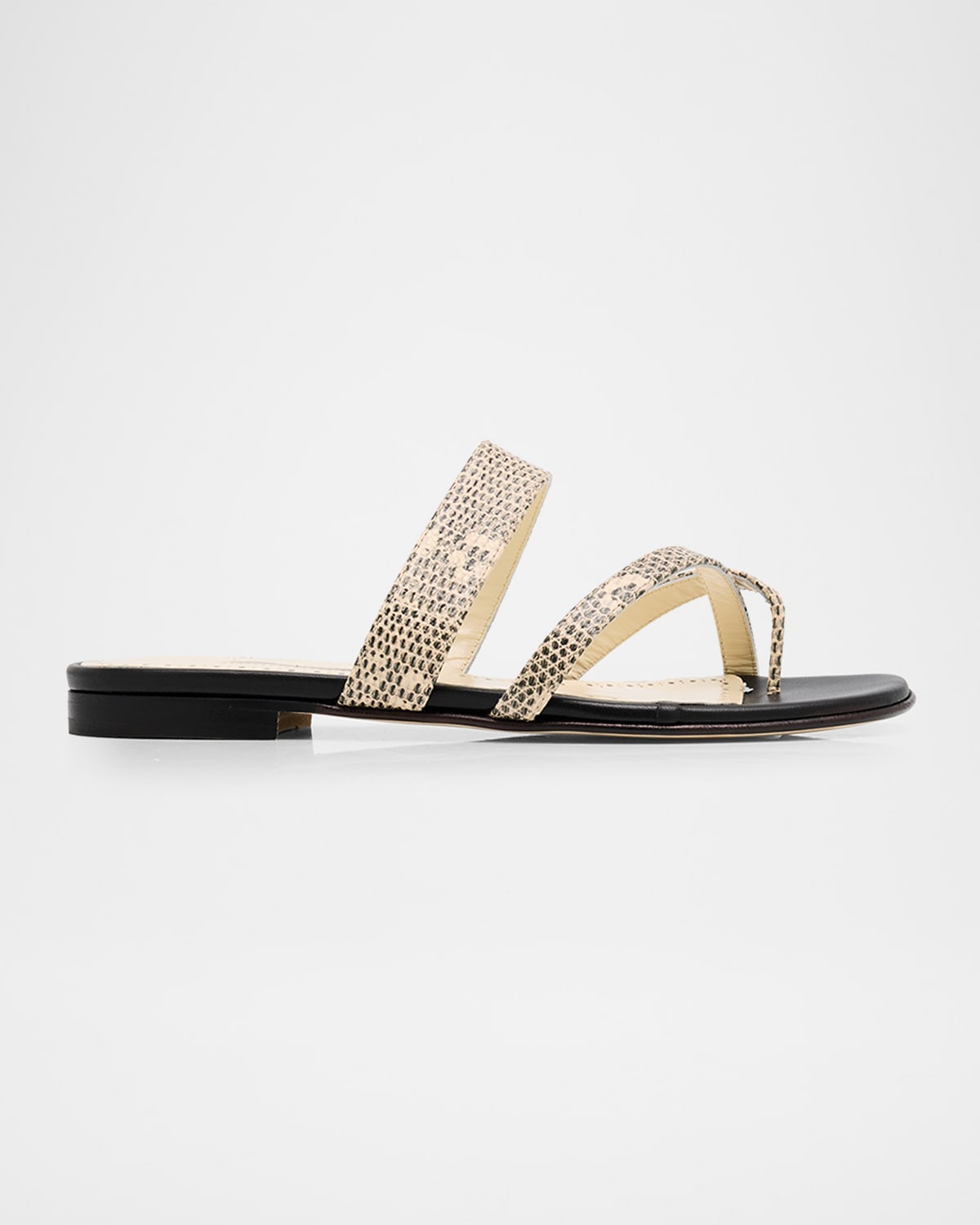 Manolo Blahnik Susaperf Snake-embossed Leather Flat Sandals In Gold