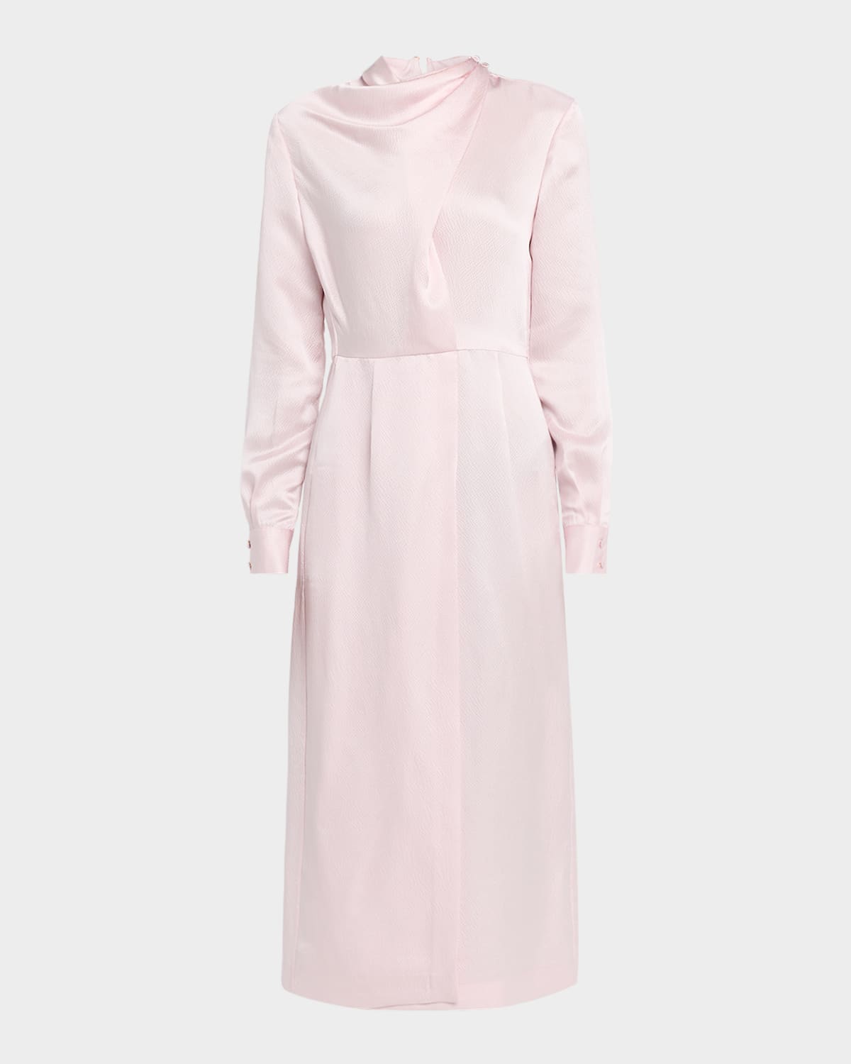 Gabriela Hearst Josef Draped Textured Silk Long-sleeve Midi Dress With Belt In Pink