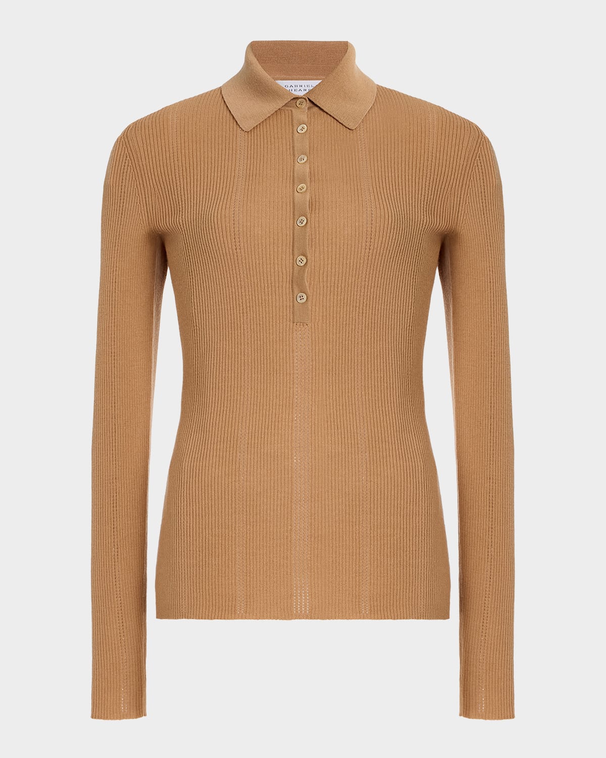 Gabriela Hearst Sophia Rib Knit Long-sleeve Polo Shirt In Brown
