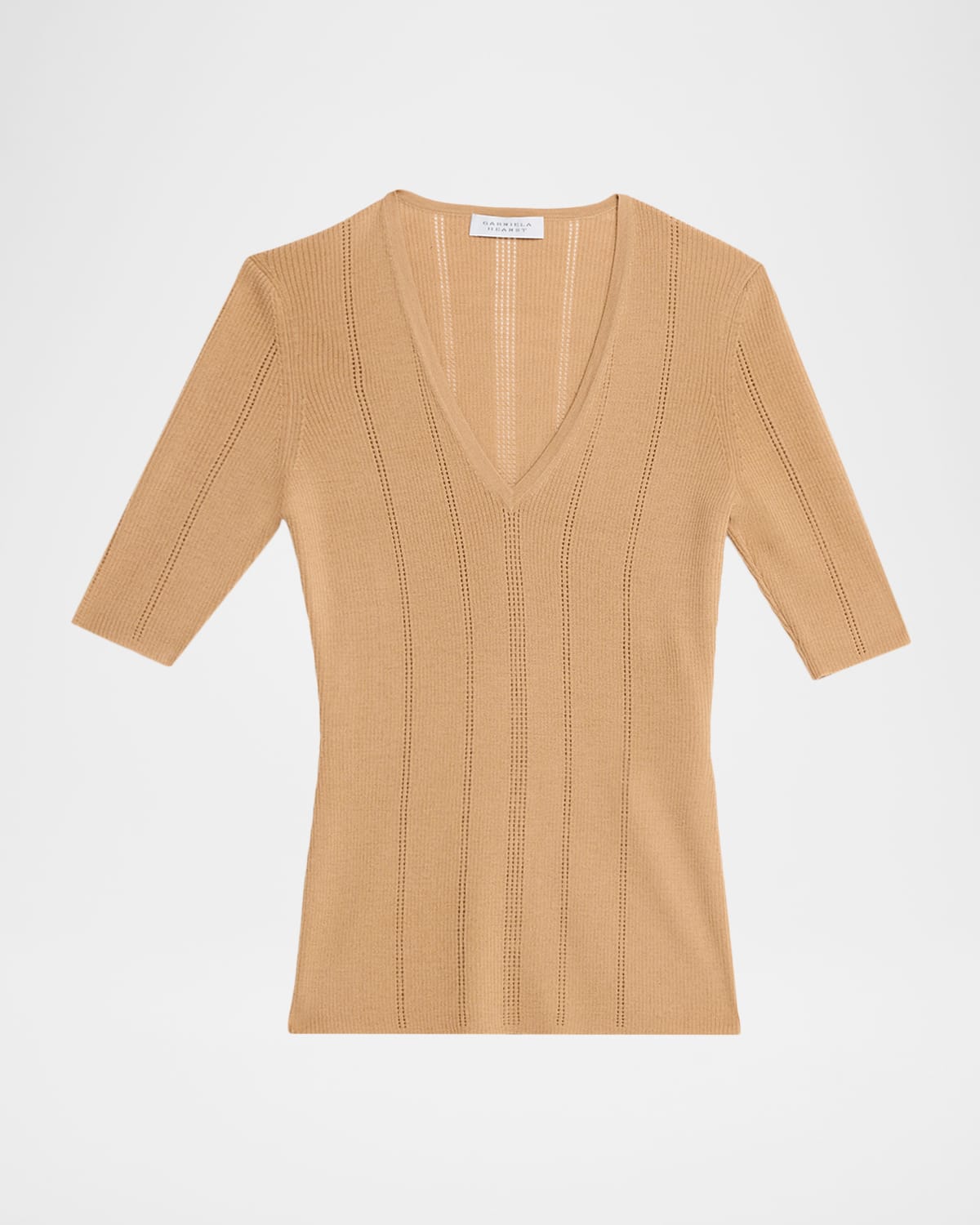 Gabriela Hearst Amari V-Neck Pointelle Rib Short-Sleeve Top