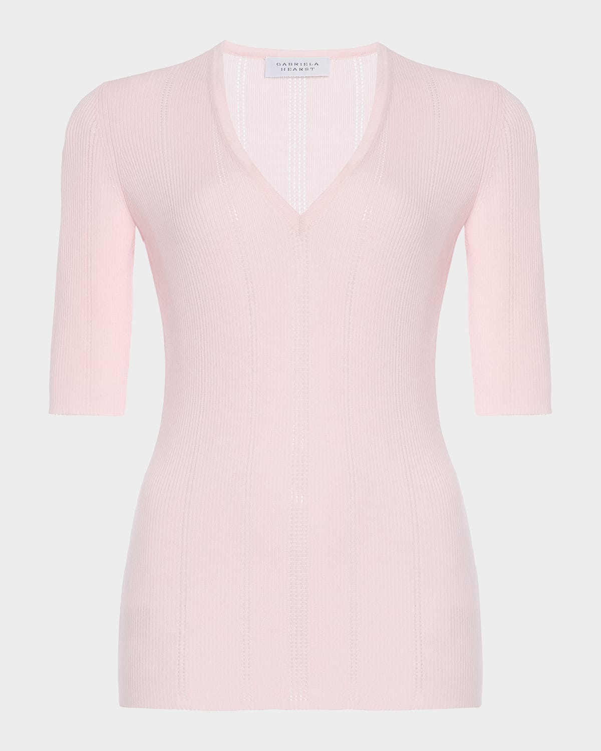 Gabriela Hearst Amari V-neck Pointelle Rib Short-sleeve Top In Pink