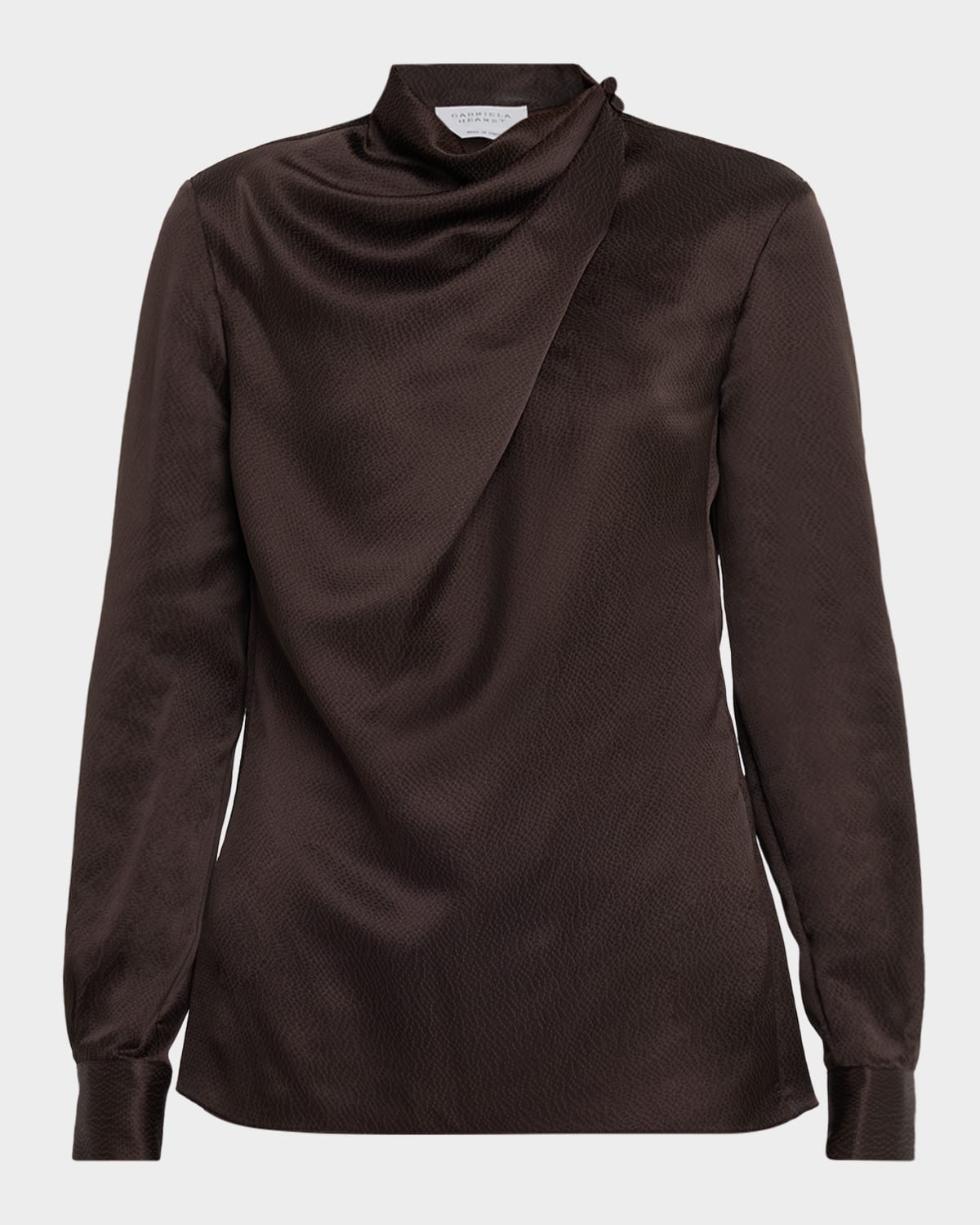 Gabriela Hearst Marcela Cowl-neck Textured Silk Long-sleeve Top In Brown
