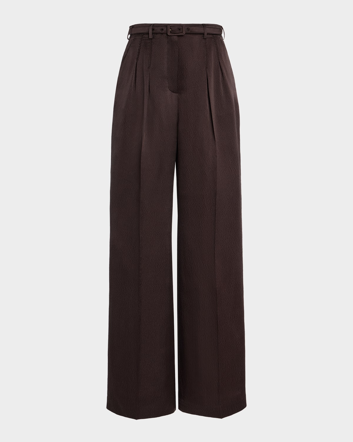 Gabriela Hearst Vargas Textured Satin Pleated Straight-leg Pants With Belt In Brown