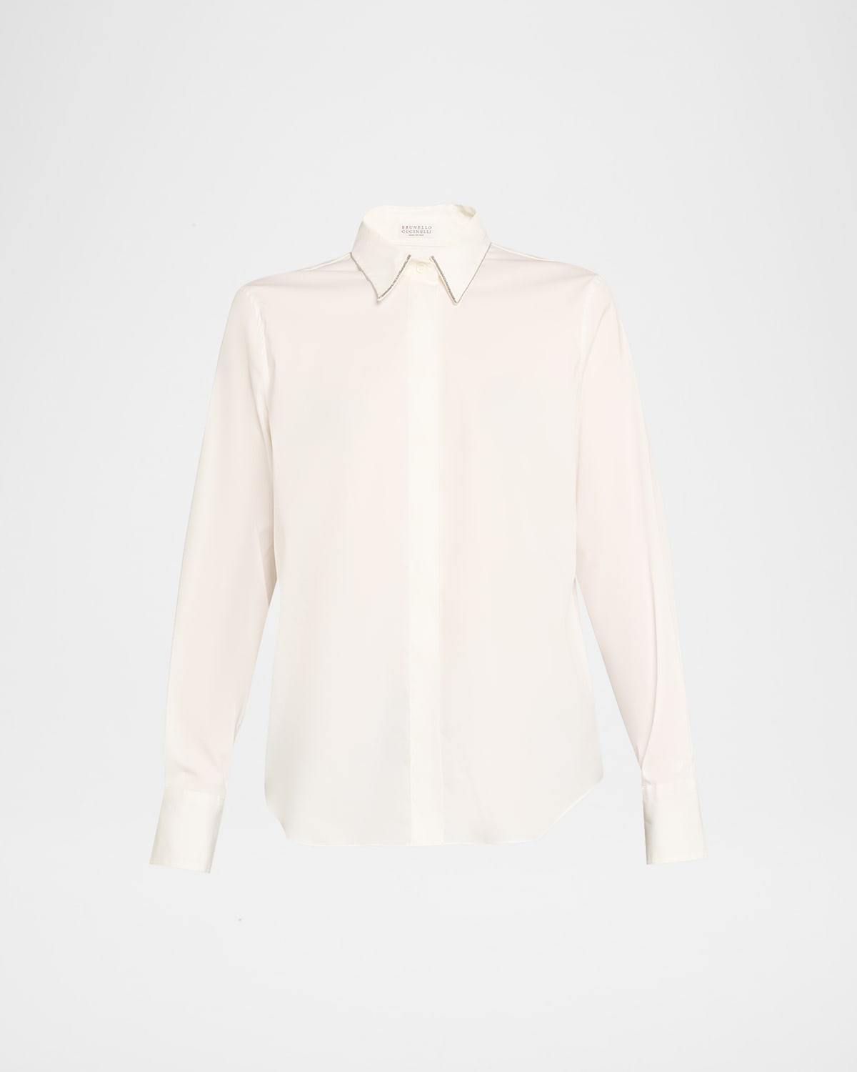 Brunello Cucinelli Monili-trim Cotton Poplin Button-down Shirt In White
