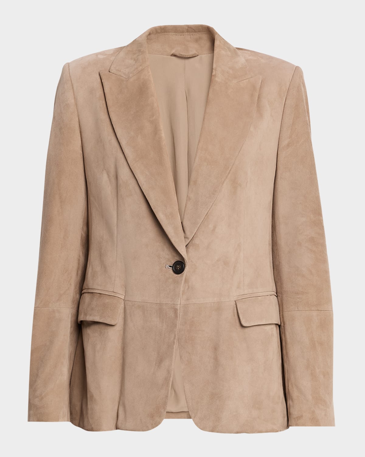 Brunello Cucinelli Suede Single-breasted Blazer Jacket In Brown
