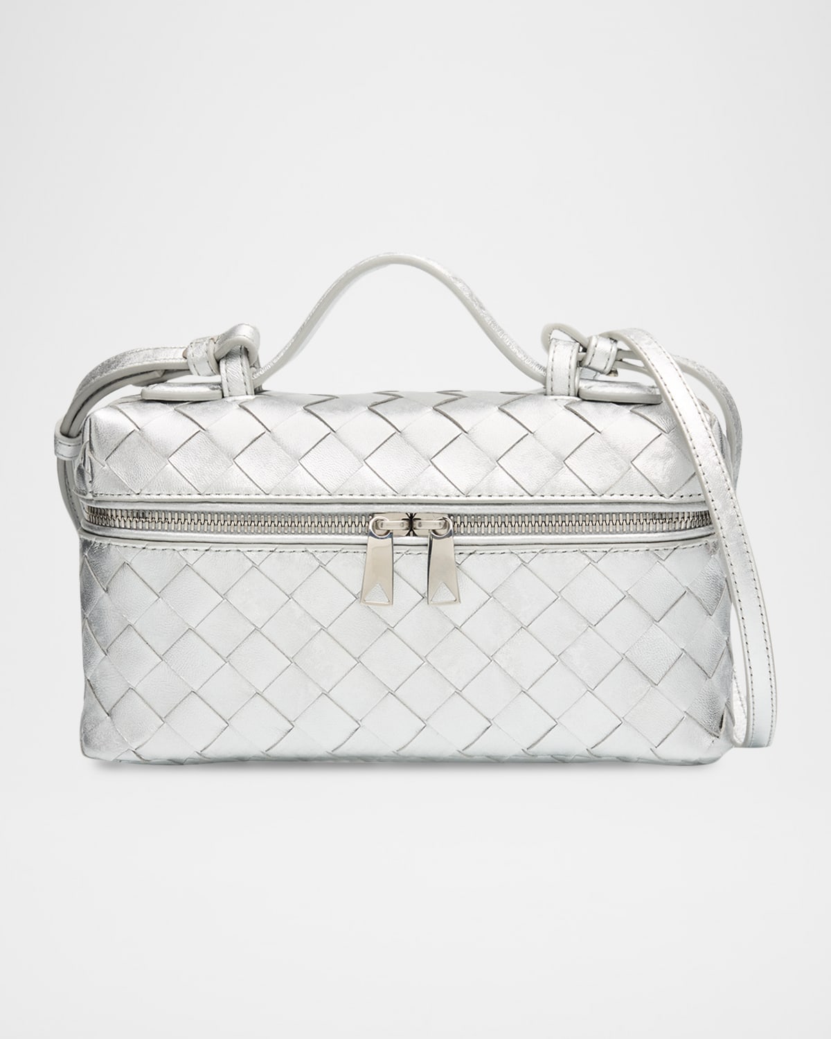 Bottega Veneta Bang Bang Laminated Leather Vanity Crossbody Bag In Silver