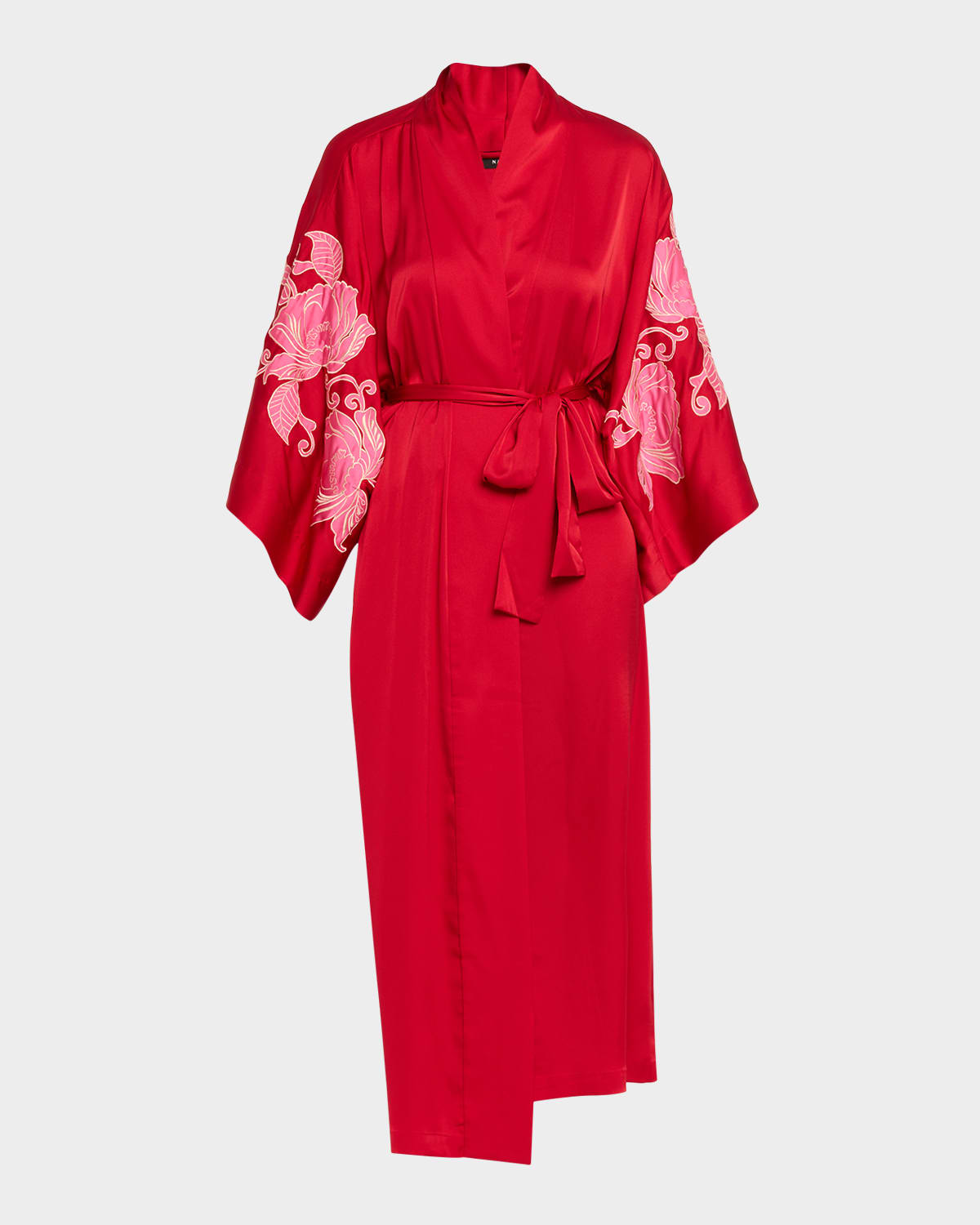 Natori Floral-embroidered Charmeuse Robe